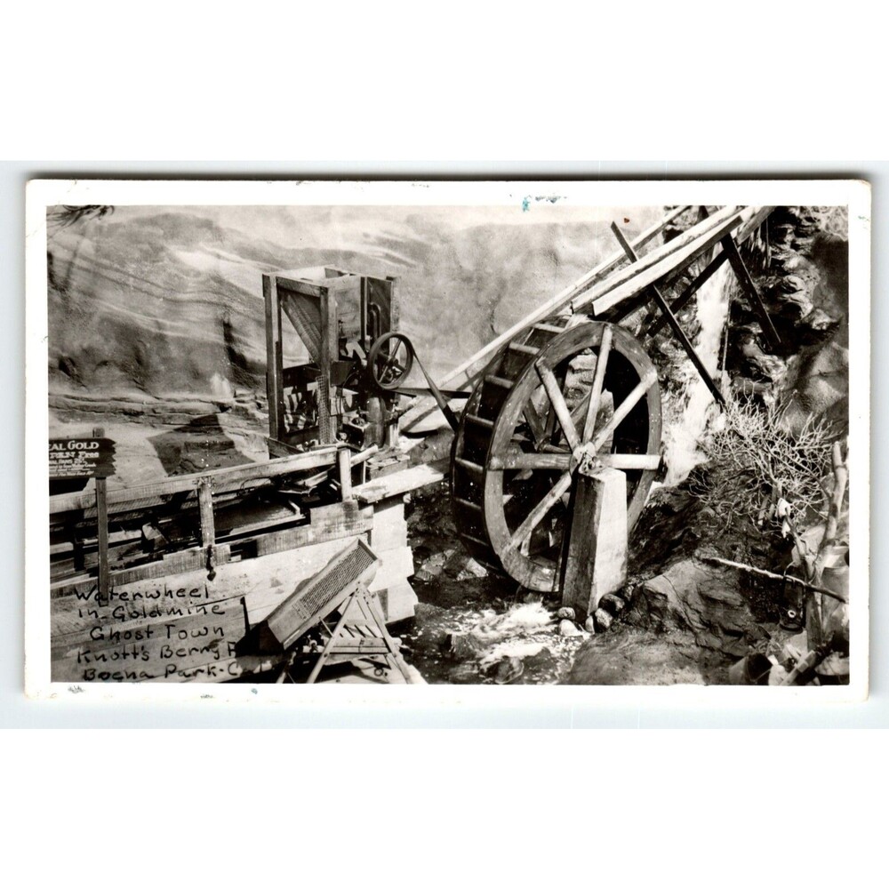 Waterwheel Ghost Town Knott's Berry Place Buena Park Ca. RPPC Photo Postcard